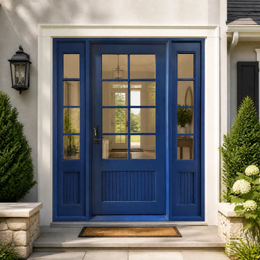 Legendirondoors Navy Blue iron french single door with sidelights