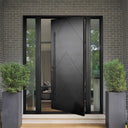 Legend Iron Doors handmade Iron Pivot Entry Door with solid panel and glass sidelights