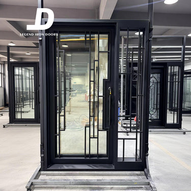 Legend Iron Doors Custom Iron Modern Iron Entry Door with sidelight