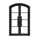 Black iron french double door with arch top