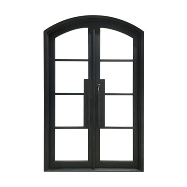 Black iron french double door with arch top