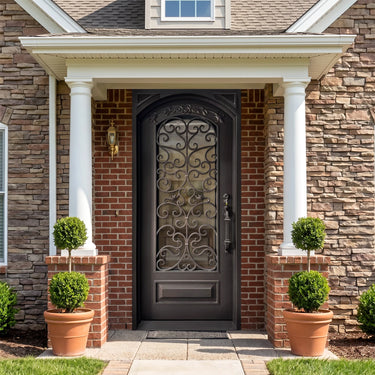 Legend Iron Doors Iron Entry Single Door with Screen and Scrollwork W130