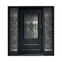 Single Iron Entry Door with Sidelights and Decorative Scrollwork W129