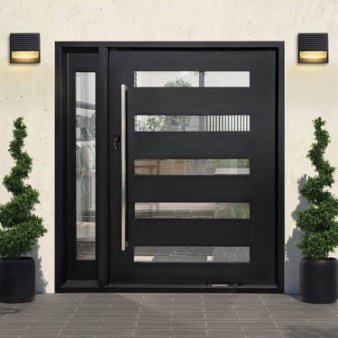 Legend Iron Doors High Quality Iron Pivot Entry Door with long handle and sidelight