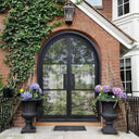 Legend Iron Doors Customization Cost Iron French Double Door with Round Top and Clear Glass