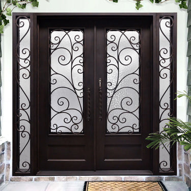 Legend Iron Doors Iron Entry Double Door with Sielights andKickplate W115
