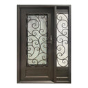 Legend Iron Doors Iron Single Door with One Sidelight and Ornate Scrollwork