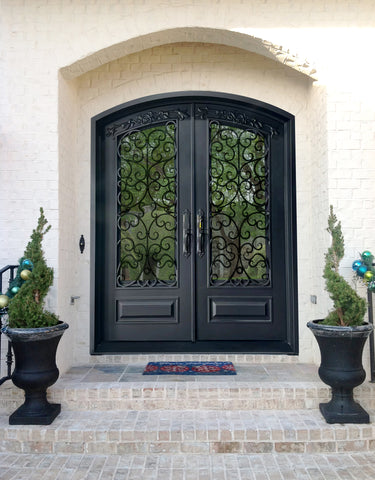 Legend Iron Doors Iron Entry Double Door with Arched Top and Scrollwork W120