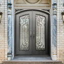 Legend Iron Doors Wrought Iron Front Double Door with Rainstorm Glass