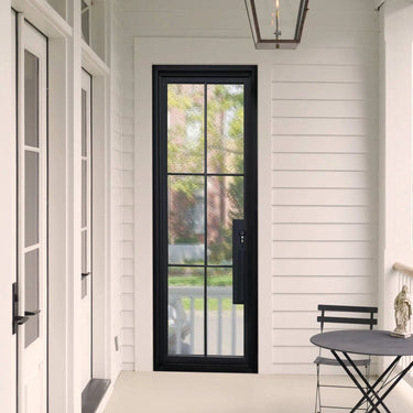 Slim Grids Iron French Single Door with 6 Lites Tempered Glass F116