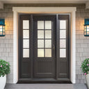 Legend Iron Doors Iron French Single Door with Double Sidelites and Frosted Glass