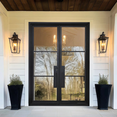 Legend Iron Doors Thermal Break Iron French Double Door with 3lites and Glass