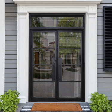 Custom Made Thermal Break Iron French Double Door with Transom and 4 Lites