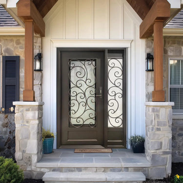 Legend Iron Doors Thermal Break Iron Entry Single Door with One Sidelight