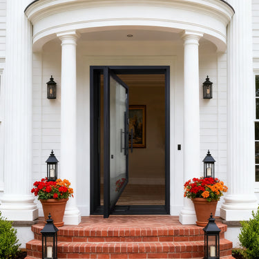 Legend Iron Doors thermally broken Luxury Iron Pivot Entry Door with full glass panel