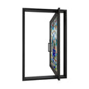 Iron pivot entry door with artistic stained glass design