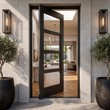 Insulated Pivot Entry Door with Horizontal Glass Inserts