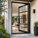 Custom iron entry door with modern glass design