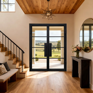 Legendirondoors balck frame iron French double door with 4lites