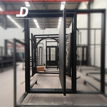 Legend Iron Doors luxury metal pivot front door with full solid panel