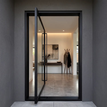 Legend Iron Doors energy effficiancy iron pivot door with full glass panels