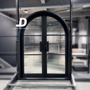 round top French entry door with three lite design