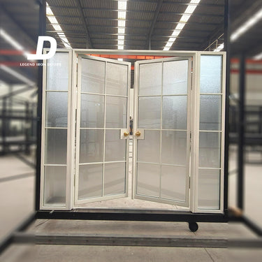 Legendirondoors iron French glass double door with white color and sandblast glass