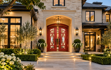 Arch top iron wrought entry door with custom color