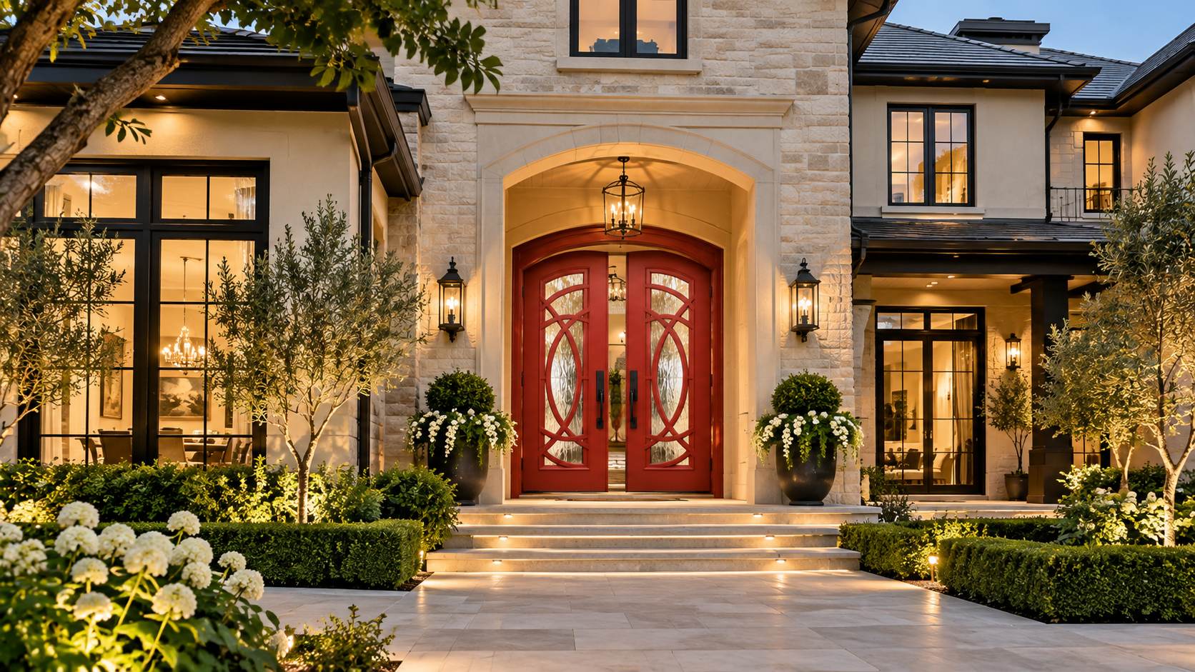 Arch top iron wrought entry door with custom color