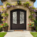 Wrought iron double door with glass