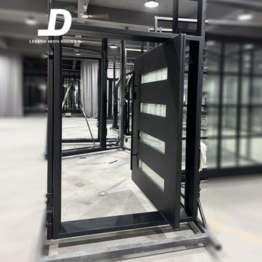 Black pivot front door with long handle