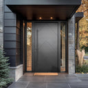 Legend Iron Doors insulated Iron Pivot Entry Door with solid panel and glass sidelights