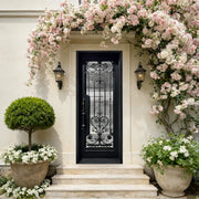 Custom Wrought Iron Single Entry Door with Scrollwork W125