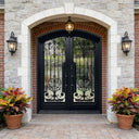 Legend Iron Doors thermal break wrought iron double door with rain storm glass