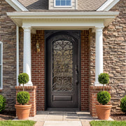 Wrought Iron Single Front Door with Screen and Scrolllwork W130