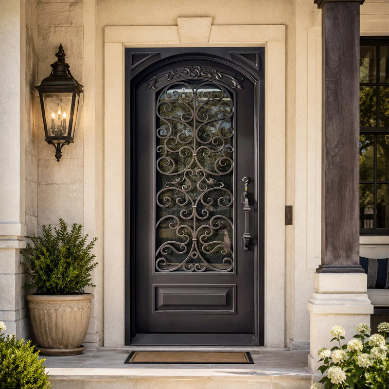 High quality iron entry door with kickplate