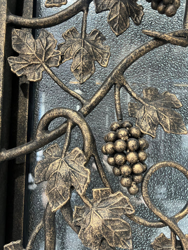 scrollwork iron front door with glass and scrollwork