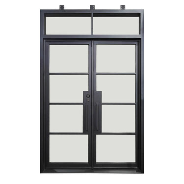 Glass iron french double door with transom