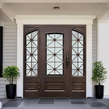 Fancy Iron Single Entry Door with Sidelights | W128