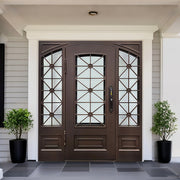 Fancy Iron Single Entry Door with Sidelights | W128