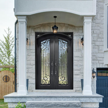 Hhandmade iron entry double door with custom size