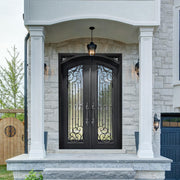 Thermal Break Classic Black Iron Double Doors with Square Top TW132
