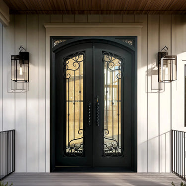 Legend Iron Doors Thermal Break Iron Double Entry Door  with Gray Tinted Glass