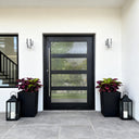 Legend Iron Doors handmade Iron Pivot Entry Door with long handle and glass