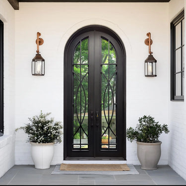 Thermal Break Round Top Iron French Double Door with Tempered Glass TW126