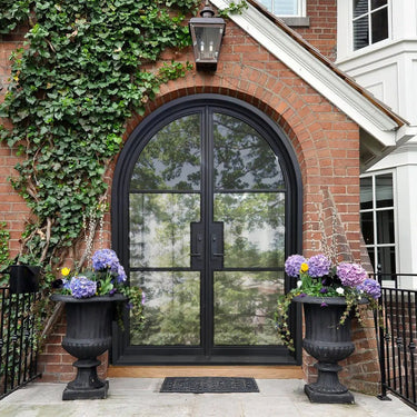 Legend Iron Doors Customization Cost Iron French Double Door with Round Top and Clear Glass