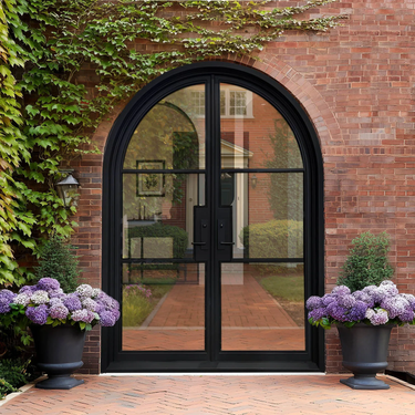 Legend Iron Doors Decorative Thermal Break Iron French Double Door with Round Top TF113