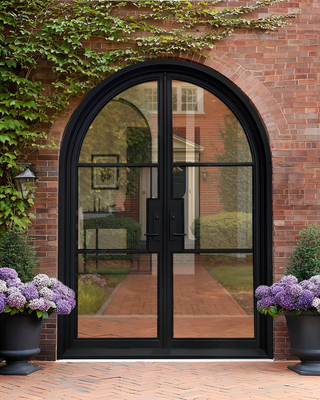 Legend Iron Doors Decorative Thermal Break Iron French Double Door with Round Top TF113
