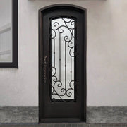 Standard Exterior Iron Single Door with Arched Top and Scrollwork W109