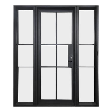 Custom made iron french single door with sidelights